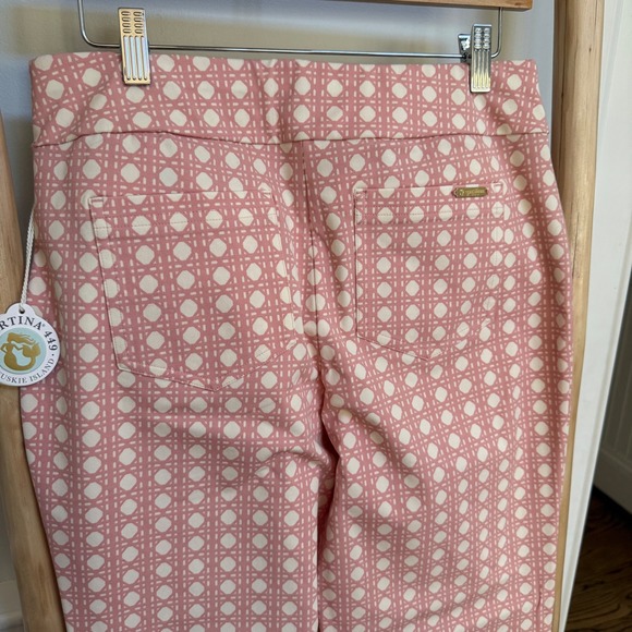 Spartina 449 Womens Pink White Geometric Cane Print Pull On Pants Size L NWT - Picture 3 of 7